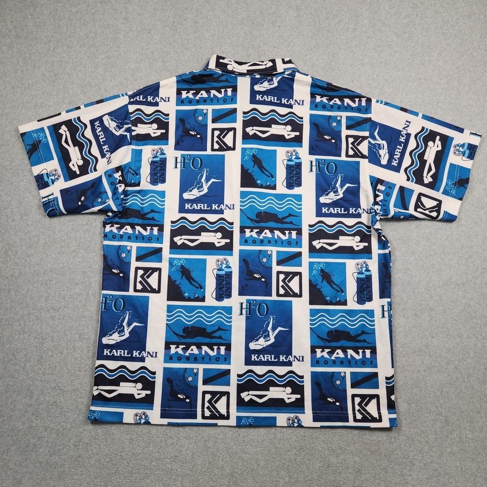 Vintage Karl Kani‎ Shirt XL Blue Aquatics Endurance Button Diving Print Y2K 90s - Picture 2 of 12